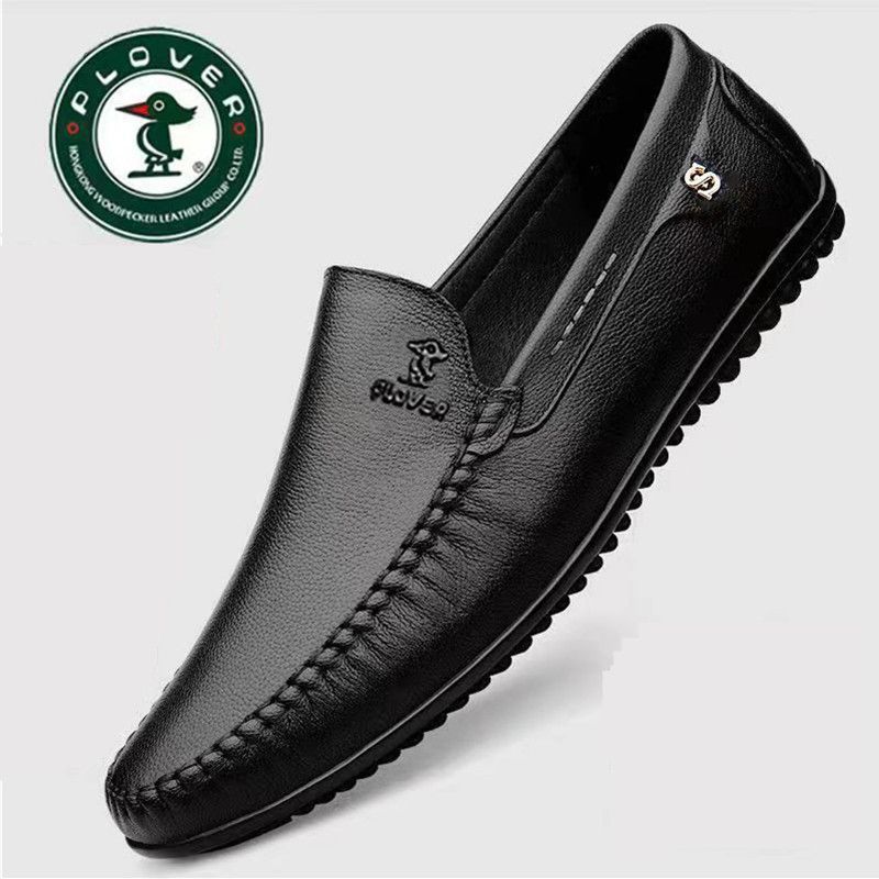 PLOVER秋冬男士潮流百搭休闲防滑软面爸爸鞋一脚蹬真皮软底男鞋