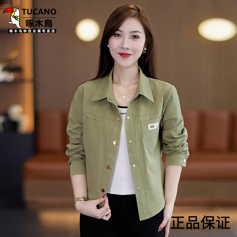 啄木鸟长袖衬衫女春秋新款气质休闲时尚减龄POLO领洋气早秋穿搭