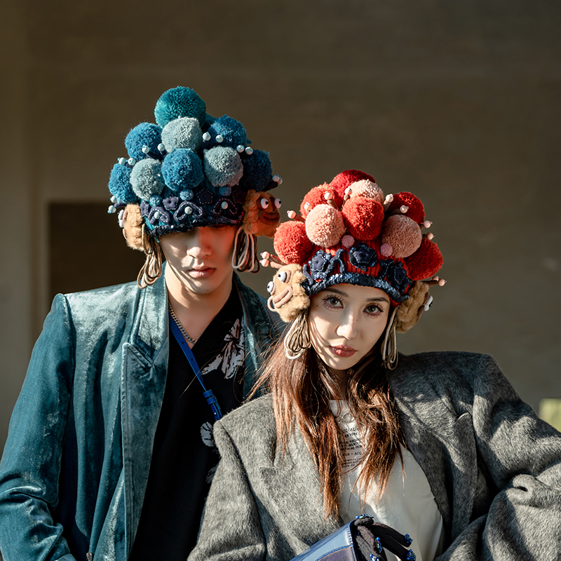 芽小七原创设计杨宗保与穆桂英毛线帽情侣针织保暖国风时尚百搭