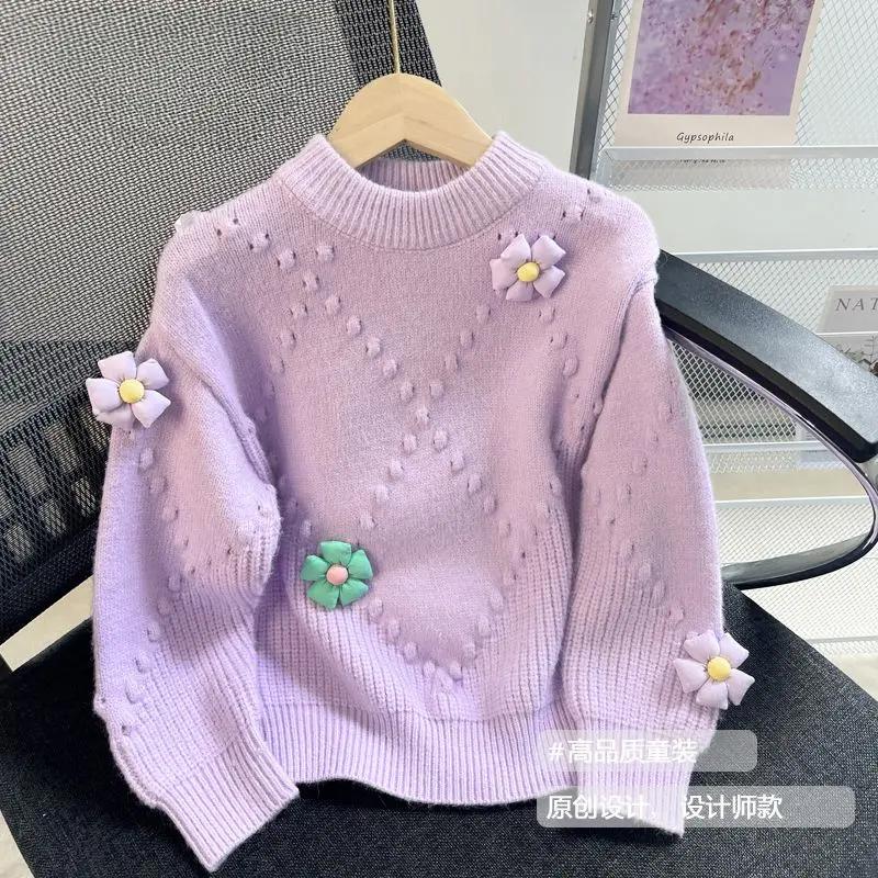 静静潮童女童加厚毛衣秋冬2023新款大中童毛衣套头冬加绒女
