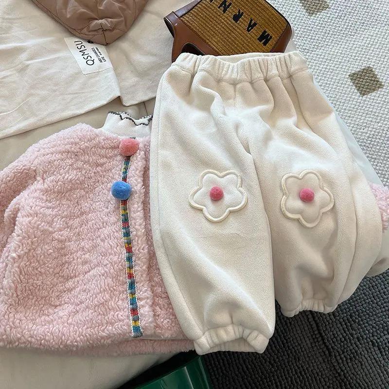 【冬季大促】女童卫裤秋冬韩版加绒加厚女宝宝小花休闲裤小童运动