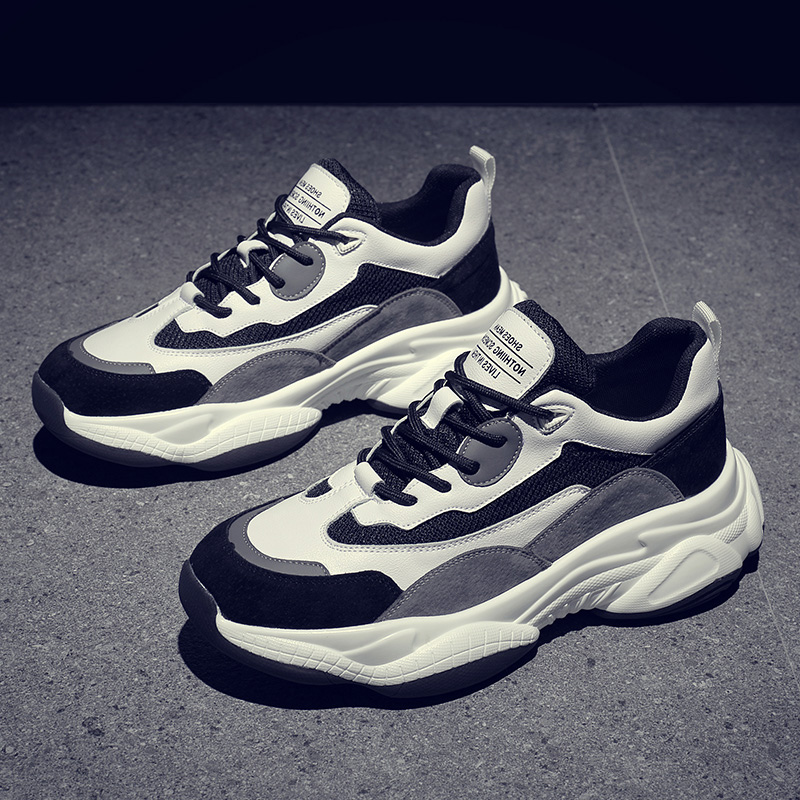 2024秋季新款网面厚底透气运动鞋男士休闲跑步鞋潮流百搭系带潮鞋