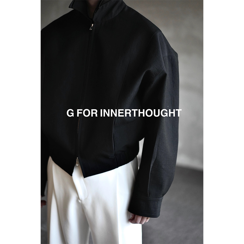 G FOR INNERTHOUGHT进口肌理棉质挺括双领拼缎廓形通勤拉链夹克男