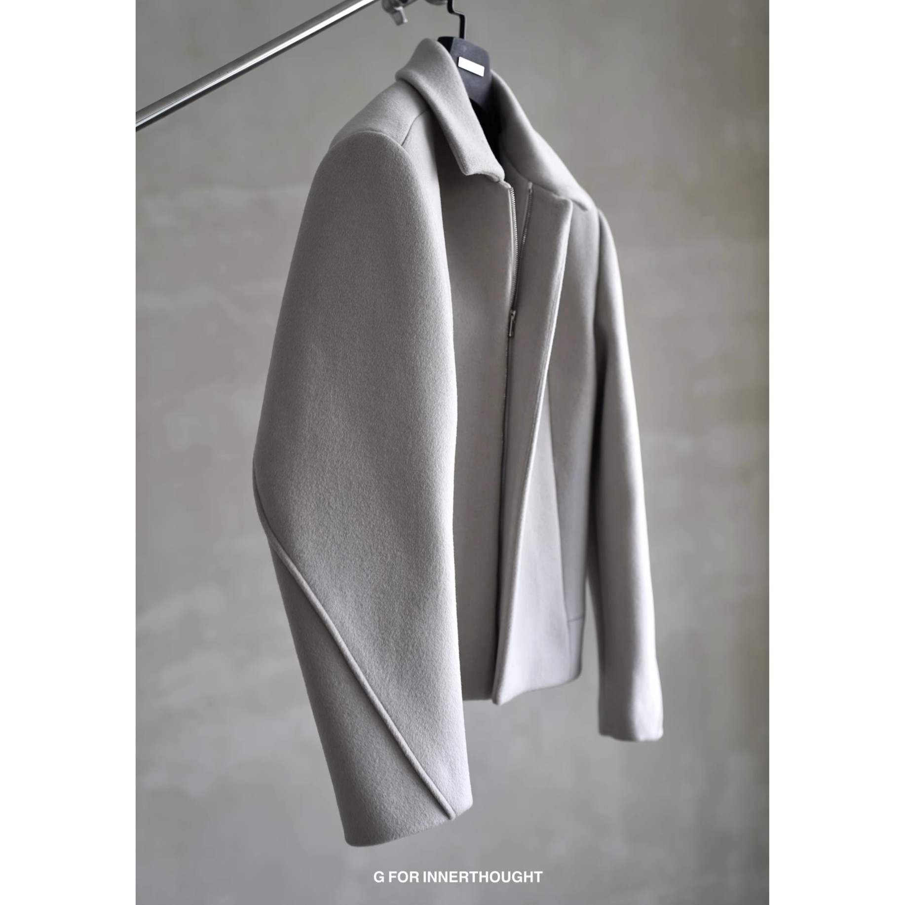 GFIT|水貂绒羊毛混纺CHAO细毛呢立体弯袖剪裁棉服夹克男