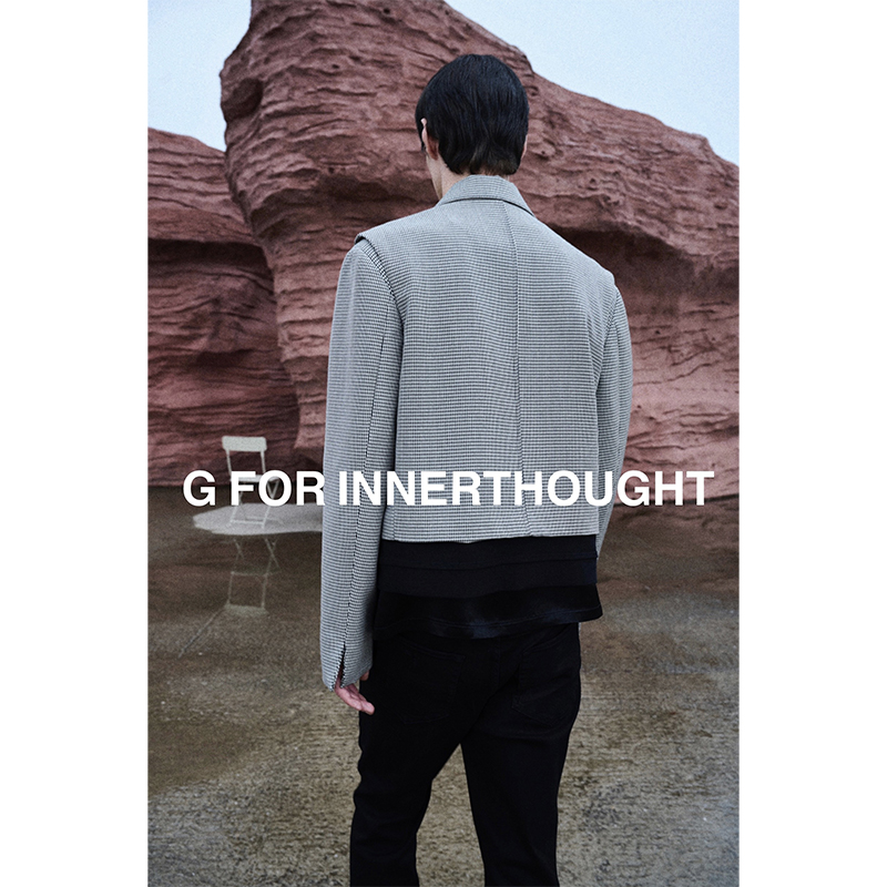 G FOR INNERTHOUGHT|2023AW进口强捻千鸟格拼接翻领夹克男