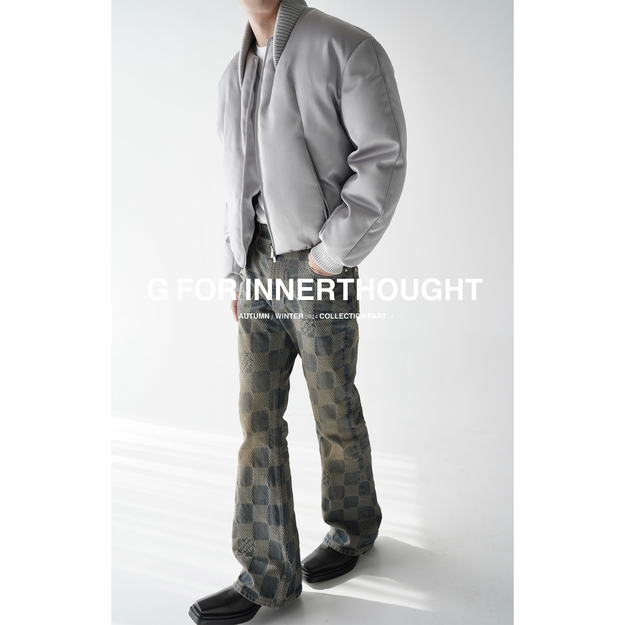 G FOR INNERTHOUGHT|进口缎面感山丘立领织纹棒球鹅绒服夹克