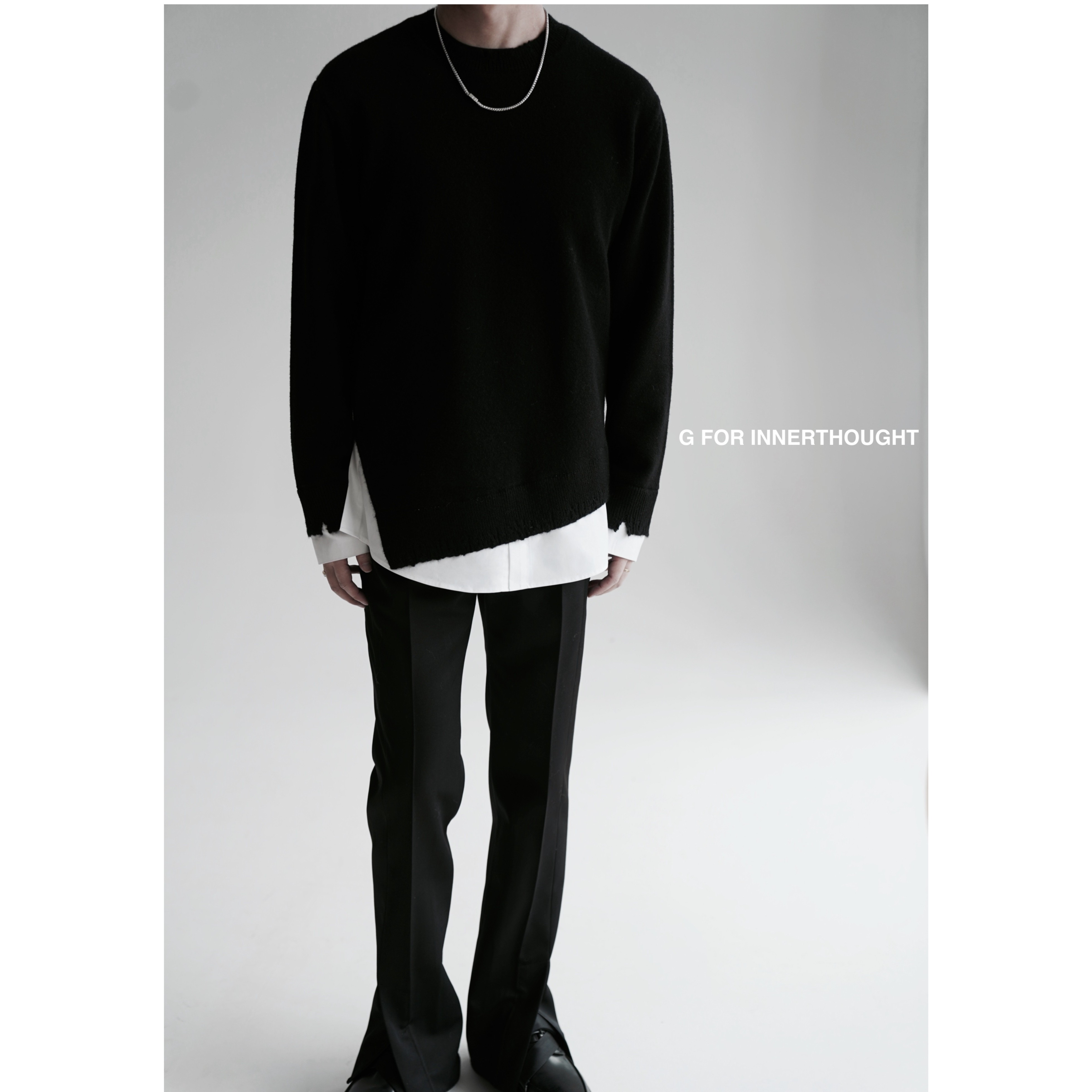 G FOR INNERTHOUGHT|进口编织破坏工艺拼接衬衫毛衣男