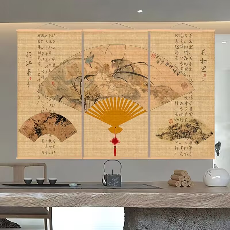 禅意新中式竹帘挂画房茶室背景玄关禅意茶室书房禅道茶道