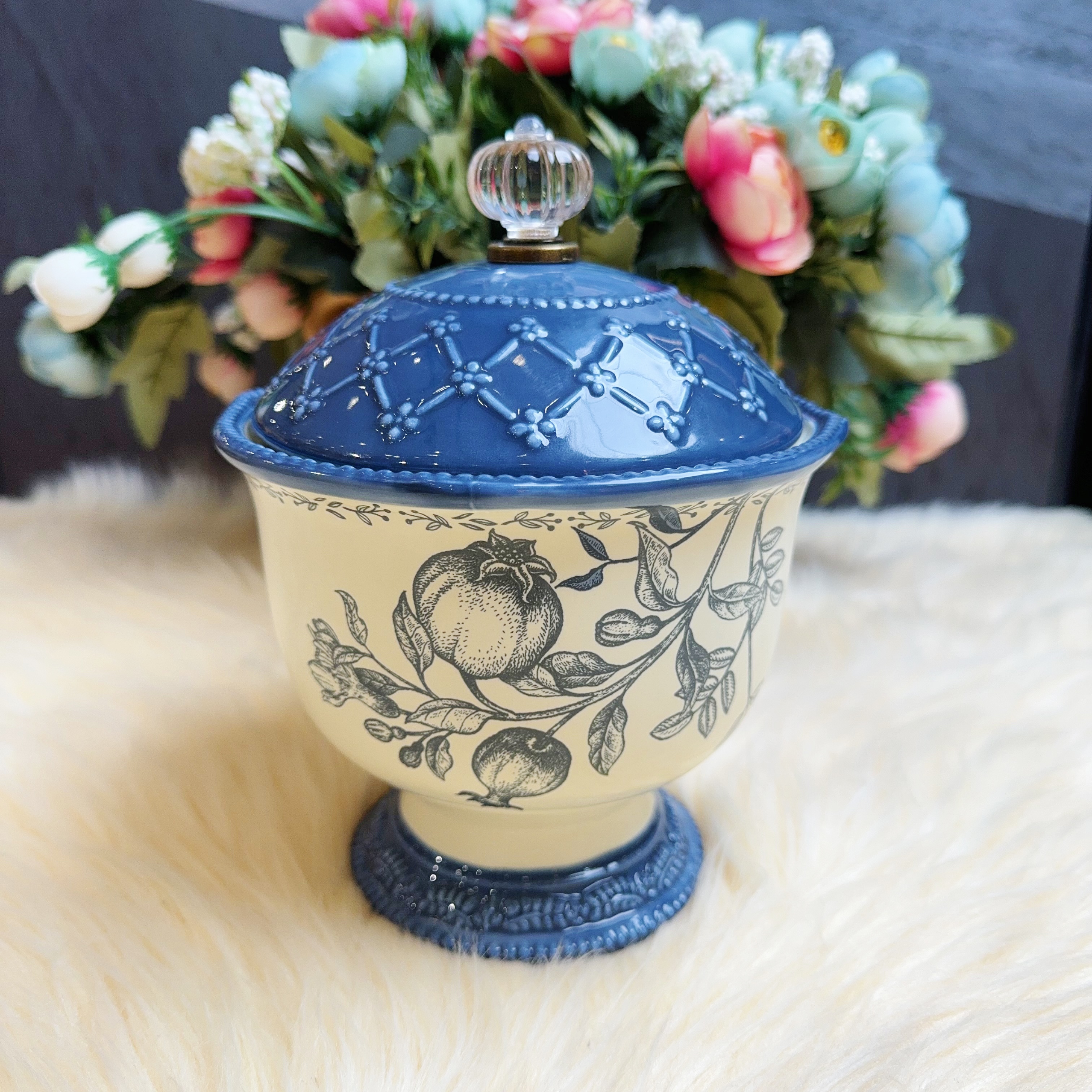 阿勒玛 新疆包邮【石榴花】手绘家用糖罐盐罐密封罐加厚简约 陶瓷