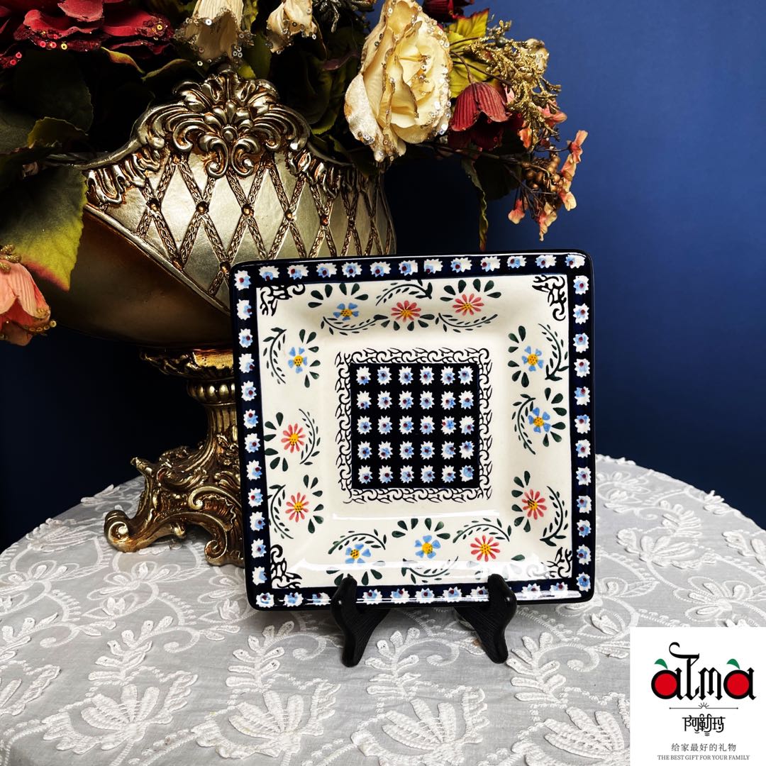 【妮娜专属】阿勒玛 新疆包邮【墨玉兰锦】手绘8寸方盘家用加厚防烫