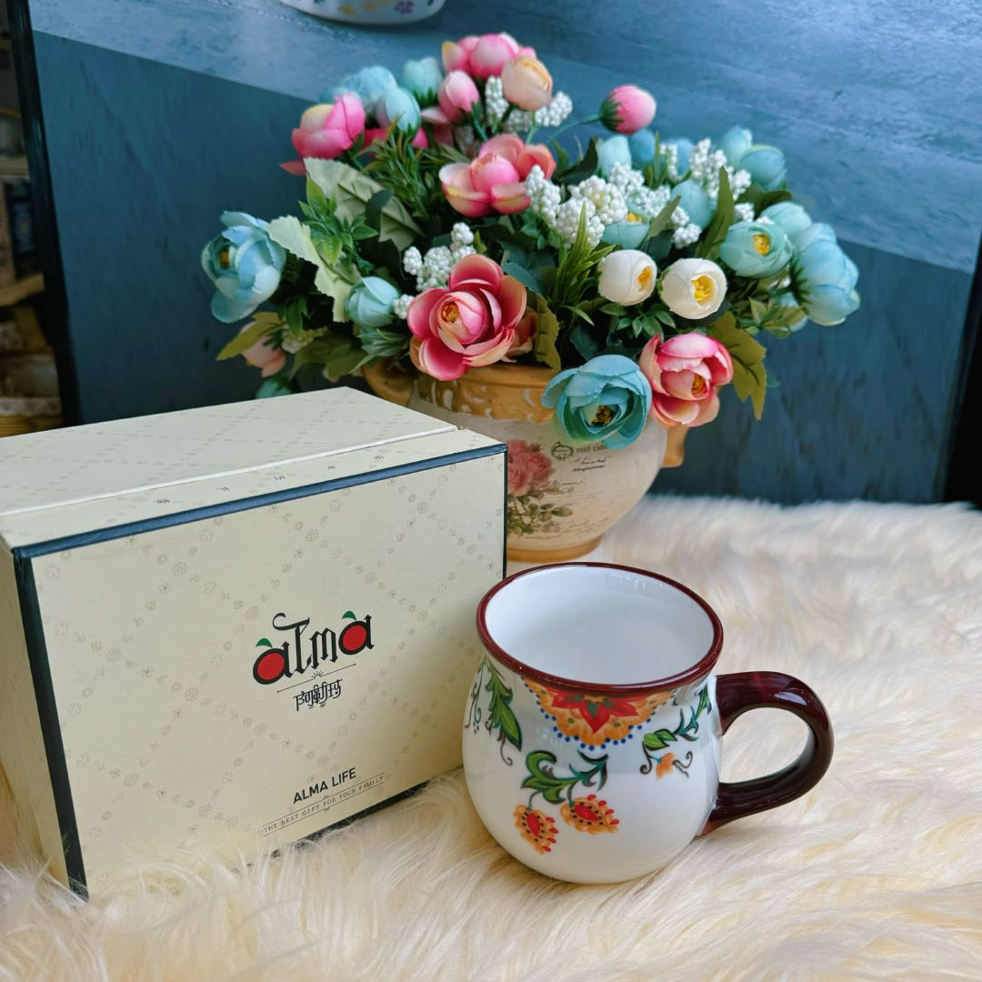 阿勒玛 新疆包邮 380ml【秋日花语】大肚杯耐磨家用水杯