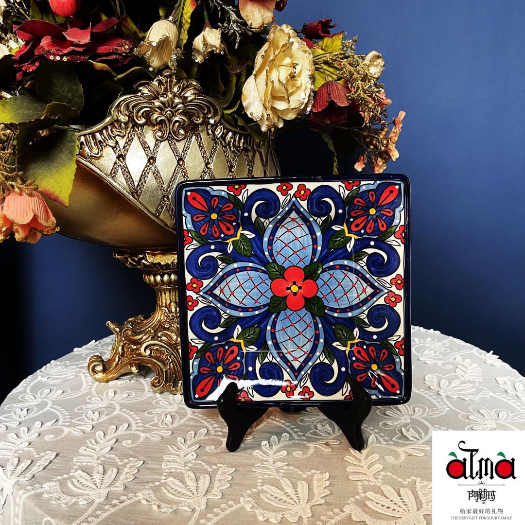 阿勒玛新疆包邮【紫色花海】8寸方盘加厚防烫装汤轻奢餐盘子 