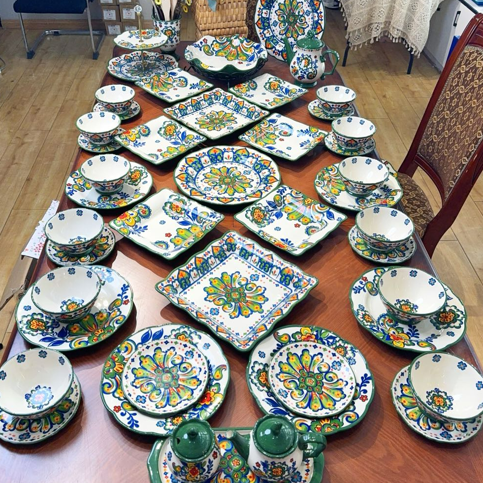  阿勒玛 新疆包邮【托斯卡纳】手绘碗碟盘套装防烫餐具餐盘套装家用