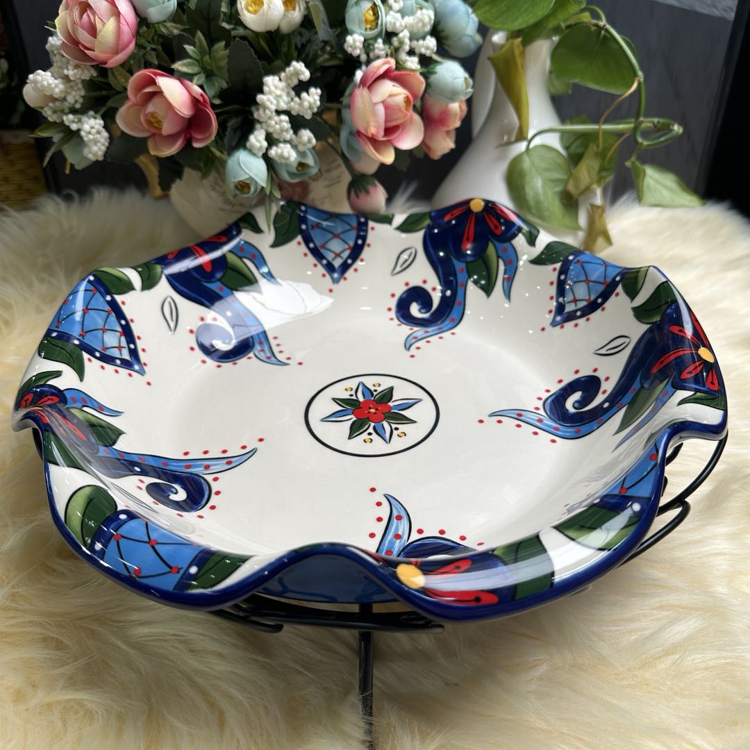 阿勒玛 新疆包邮【紫色花海】12寸波浪盘家用加厚防烫送铁架