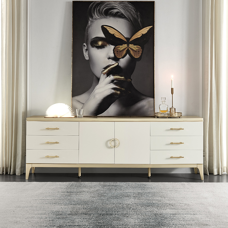 美式轻奢电视柜客厅茶几组合现代简约家用小户型地柜香槟色收纳柜