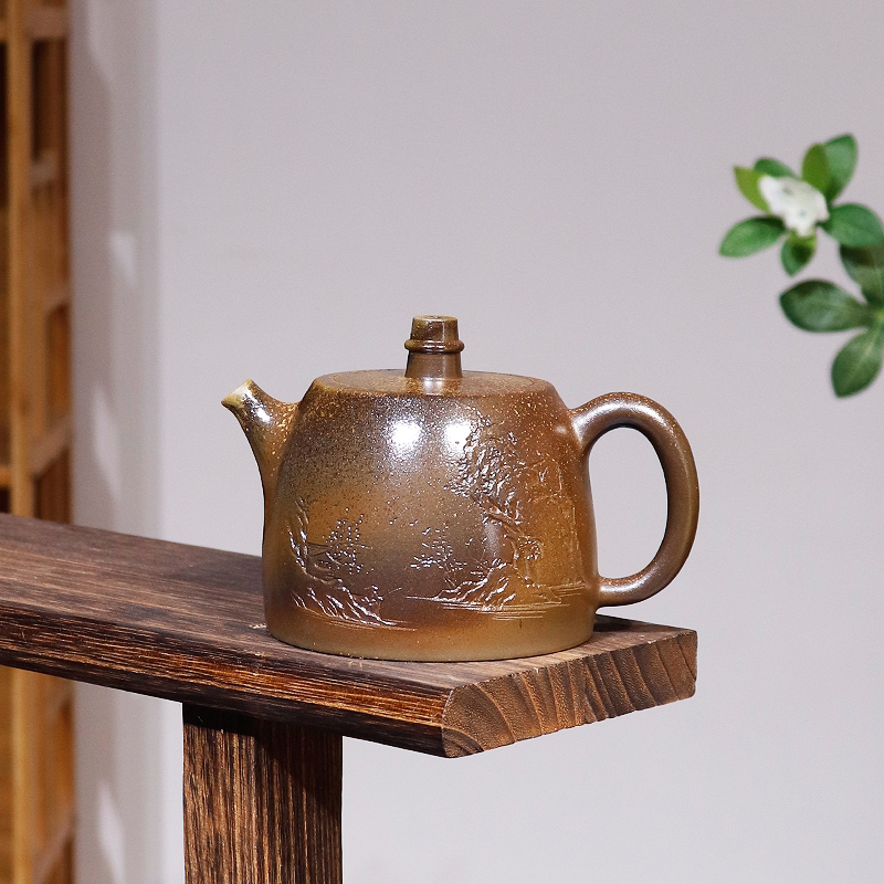 《相思》柴烧汉铎壶350ml钦州坭兴陶大容量茶具 纯柴烧 自然落灰