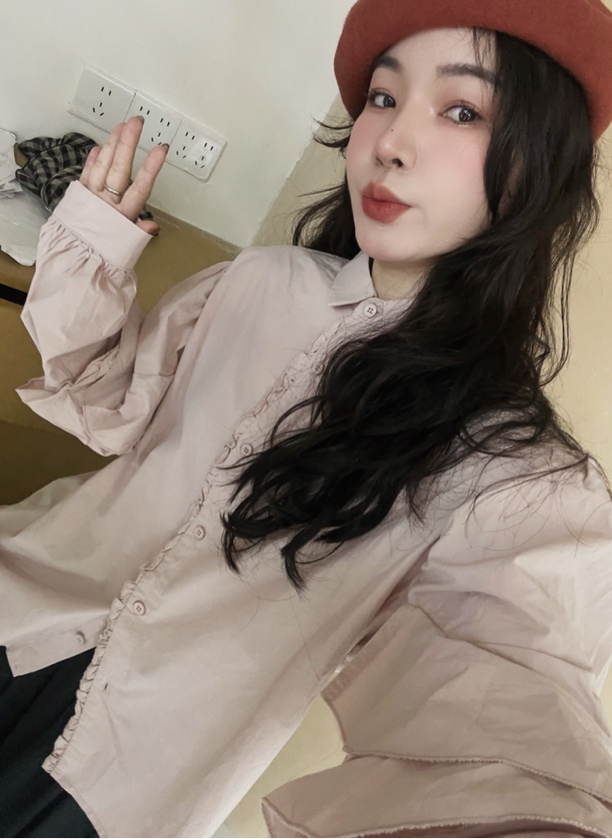 【甜美公主】韩系粉色可爱木耳边娃娃衫3058