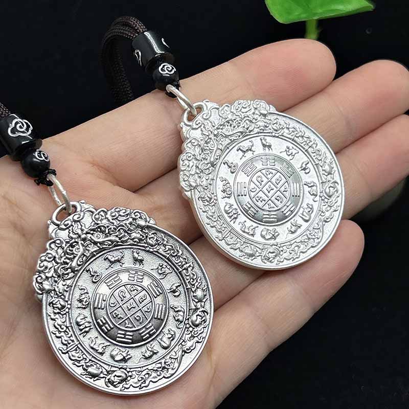 吊坠足银 秋冬新品999足银文殊九宫八卦牌 男女吊坠情侣挂件