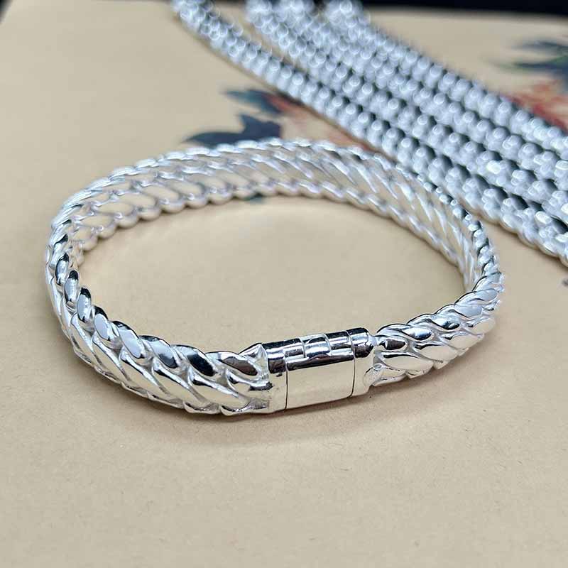 足银手链 999足银三马鞭链 光面纯手工时尚个性霸气潮男韩版素款