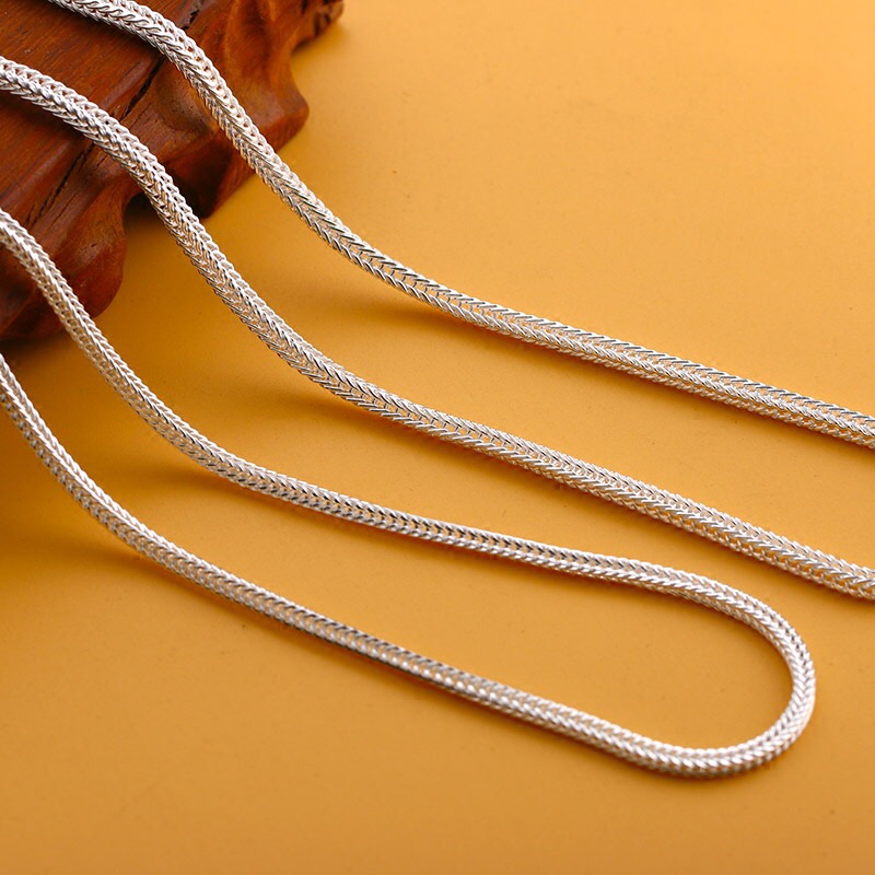 链子足银 999狐尾银项链 时尚简约百搭四方蛇骨链情侣素链万能链
