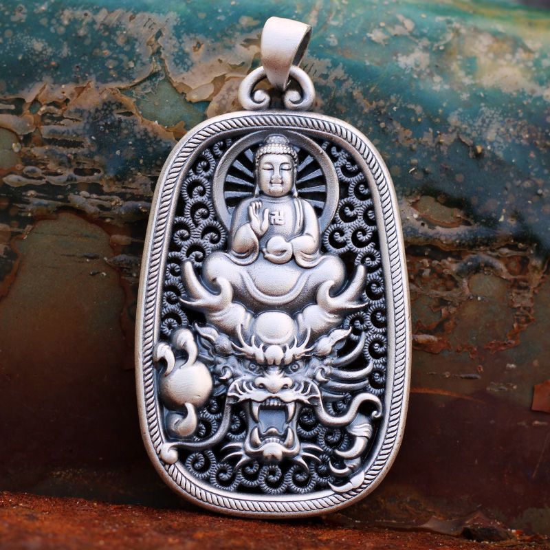 吊坠足银 999.9足银龙牌挂坠时尚个性霸气雕刻守护神情侣项坠素款