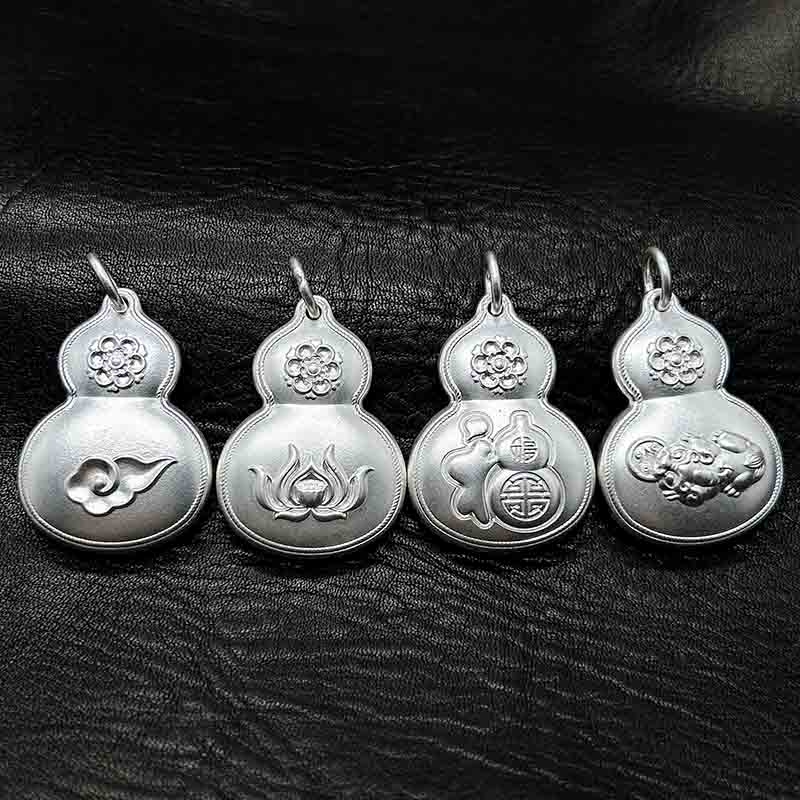 吊坠足银 足银9999实心葫芦吊坠时尚手工双面古法银色精美银制品