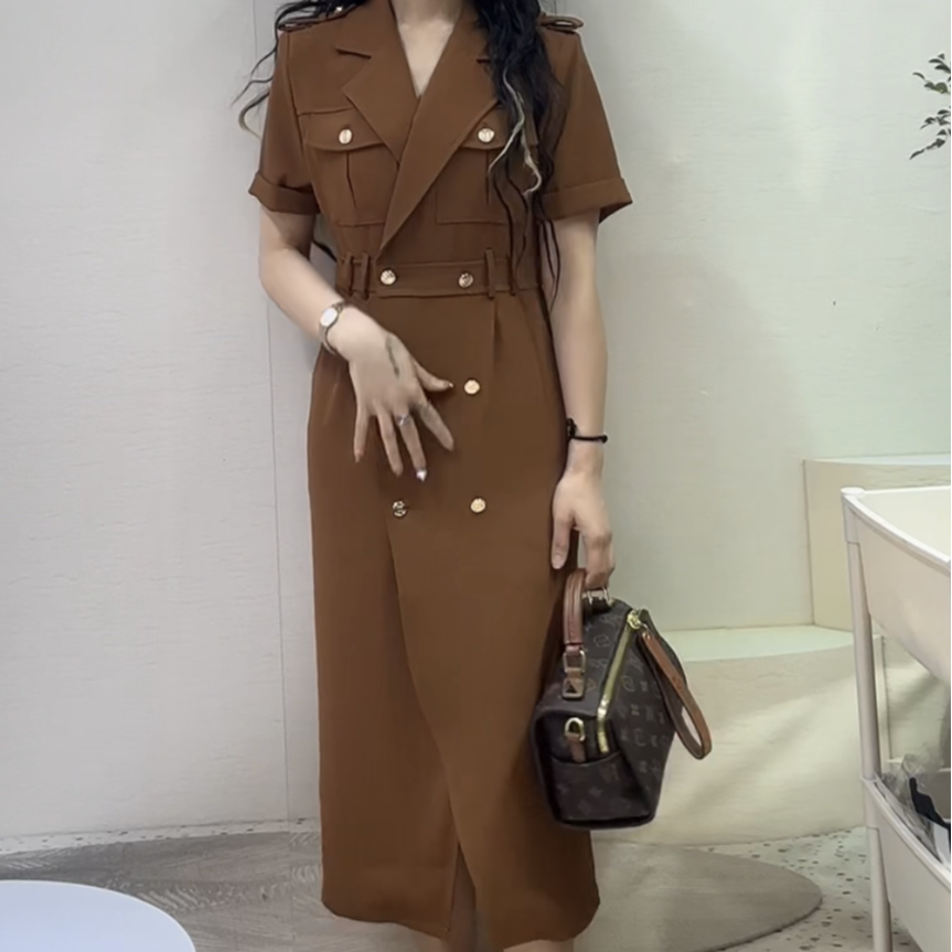 （秒）小个子定制穿搭2024新款气质显瘦收腰中长款女装连衣裙