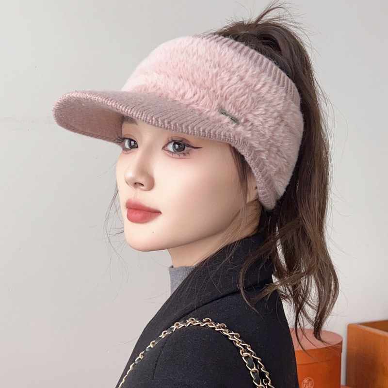 女秋冬保暖针织毛线帽佳艺兔毛空顶帽护耳帽加绒保暖显脸小毛绒帽