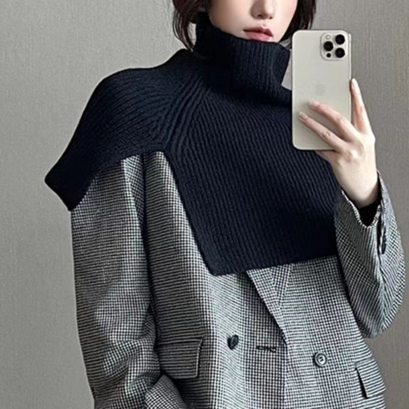 披肩女秋冬季外搭保暖套头围脖高领开叉围巾针织搭肩韩版洋气斗篷