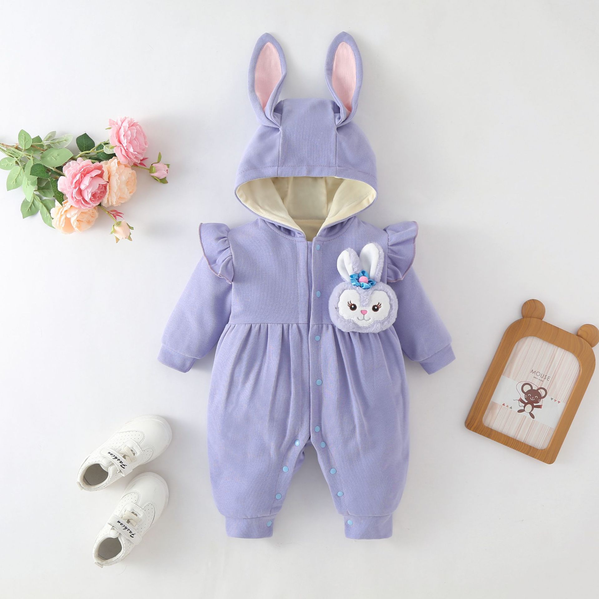 婴幼儿秋冬装连体衣宝宝洋气连帽哈衣爬服儿童新生儿加绒保暖衣服