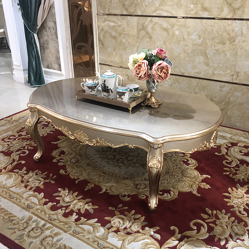 法式实木大茶几 欧式宫廷奢华新古典客厅长方形雕花香槟色大茶几