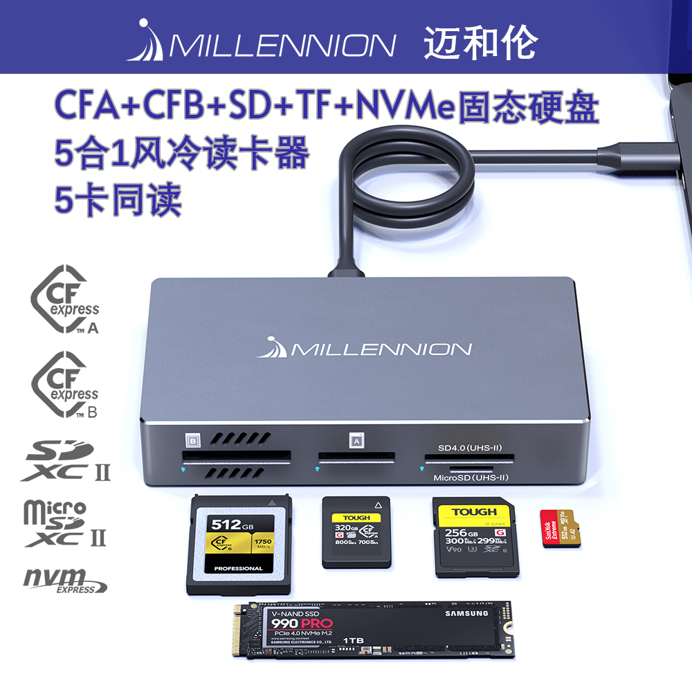 迈和伦CFA+SD4.0+TF4.0多功能usb高速读卡器UHS-II苹果手机type-c