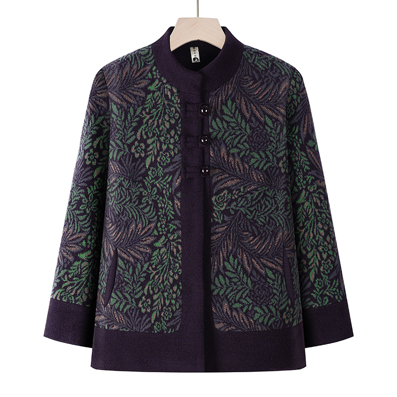 国风奶奶加绒冬款套装中老年毛呢加厚中式开衫外套妈妈洋气大衣女