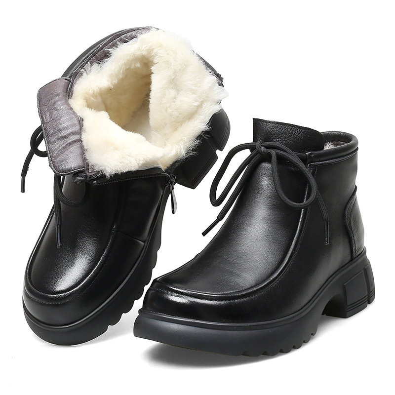冬季头层牛皮羊毛靴