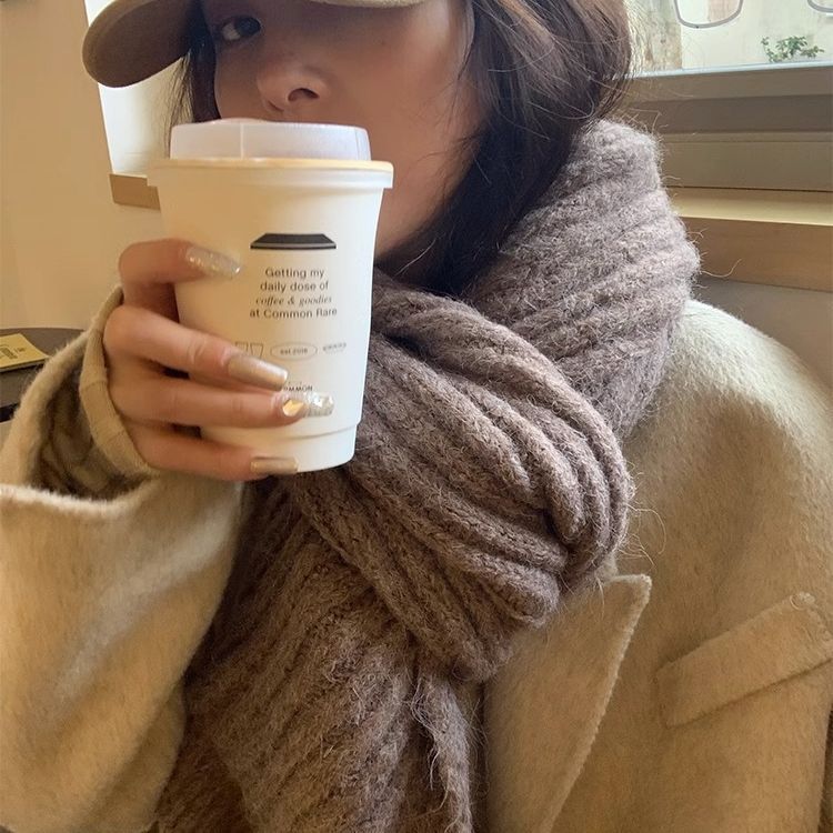 高定版女士围巾时尚韩范秋冬防寒纯色小铁标保暖亲肤围脖精致款