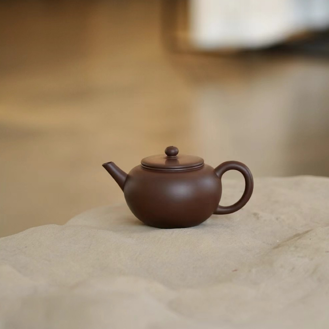 手印紫砂明清小品小苹果原矿革紫泥140cc精工高级全手工收藏器