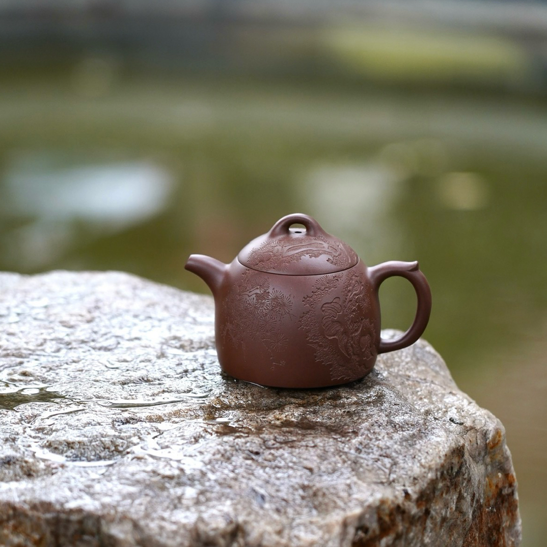 手印茶壶紫砂壶紫砂秦权壶原矿革紫泥170cc纯手工精品藏器泡茶