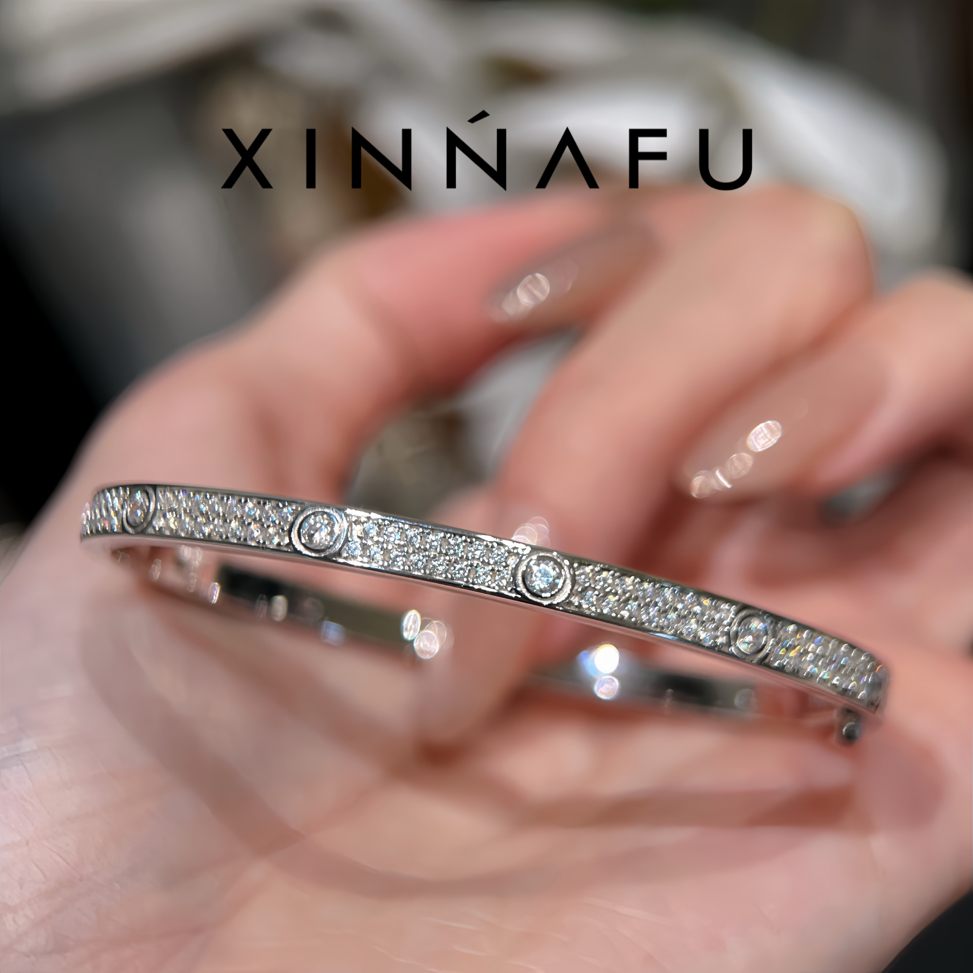 925银合成锆石手镯 (窄版满天星手镯)轻奢百搭银色