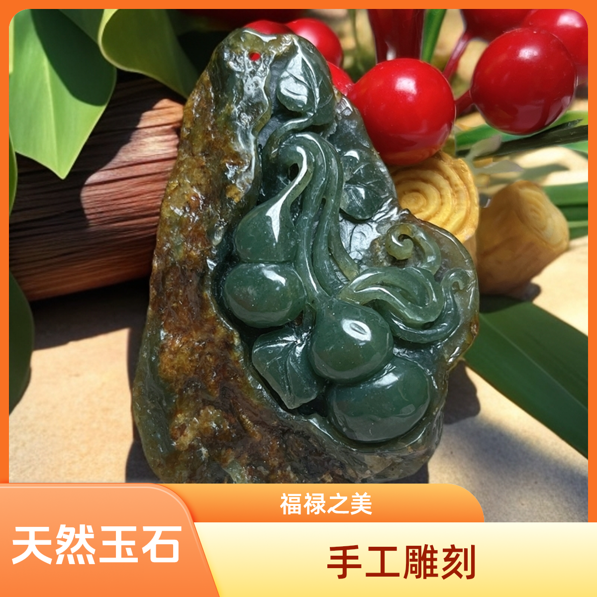 天然河磨玉 福禄吊坠也可做手把件手工雕刻 肉略带针尖黑 无染色