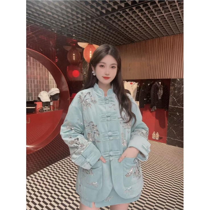 【DÉ MYSTÈRE】青花雅韵新中式改良重工珠片刺绣加厚外套女GZJ68091