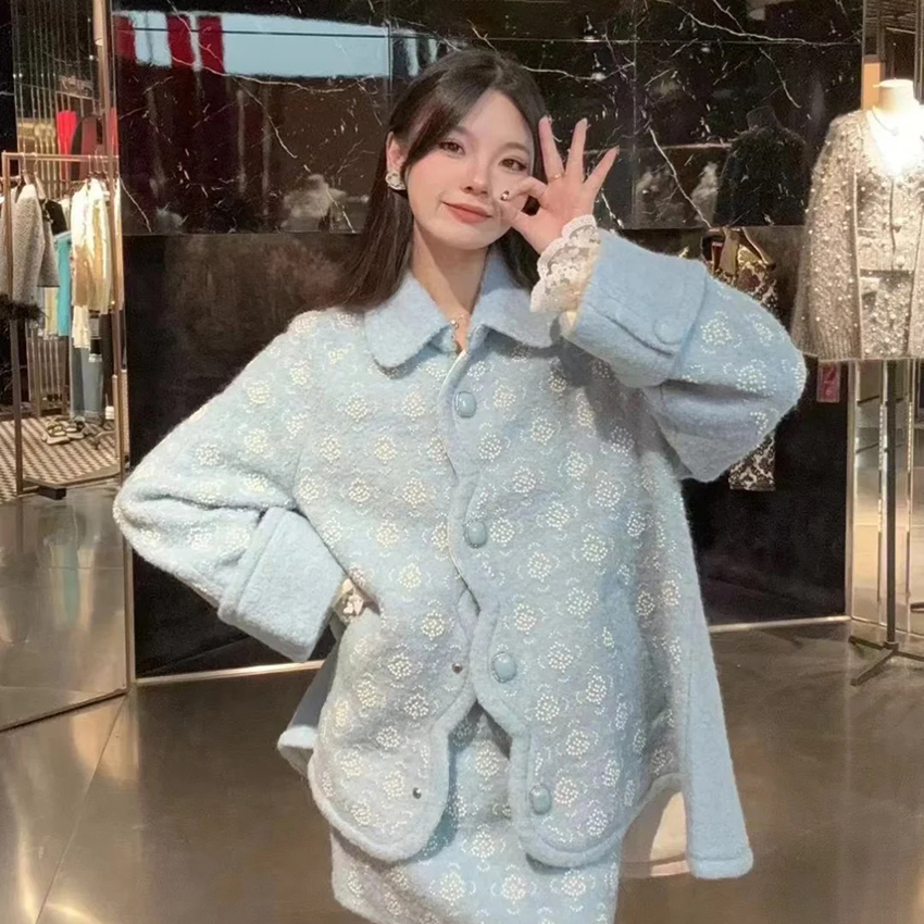 【DÉ MYSTÈRE】拉家冬季复古摩登风珍珠装饰宽松中长款外套GZJ68089