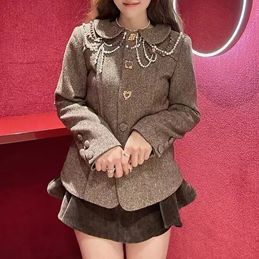 【DÉ MYSTÈRE】拉拉家秋冬复古高级重工珍珠装饰开衫外套GFC2408215