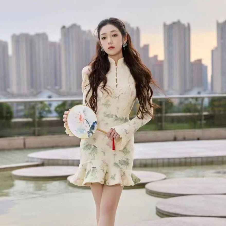 【DÉ MYSTÈRE】新中式国风改良旗袍荷叶立领盘扣秋季连衣裙GFC67862