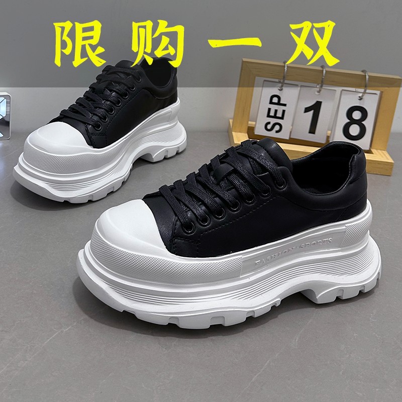百丽纯爱厚底松糕鞋女2023秋季新款增高圆头系带昆昆鞋女小白鞋