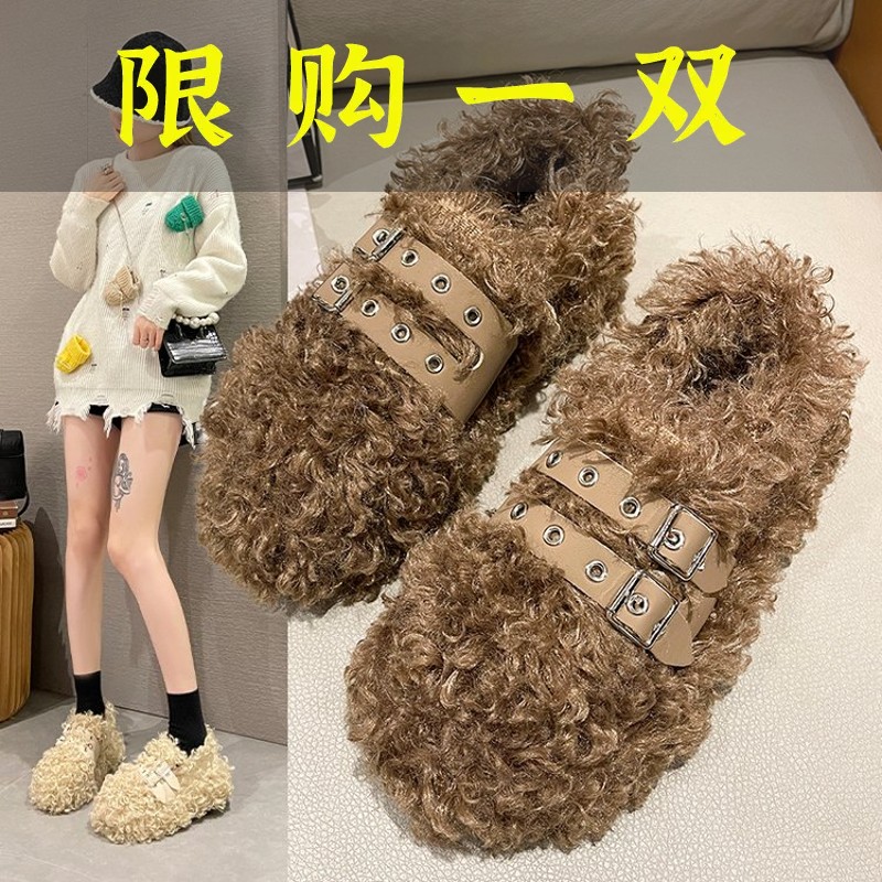 百丽纯爱2023年秋冬新泰迪卷网红百搭休闲风双带金属链厚底外穿