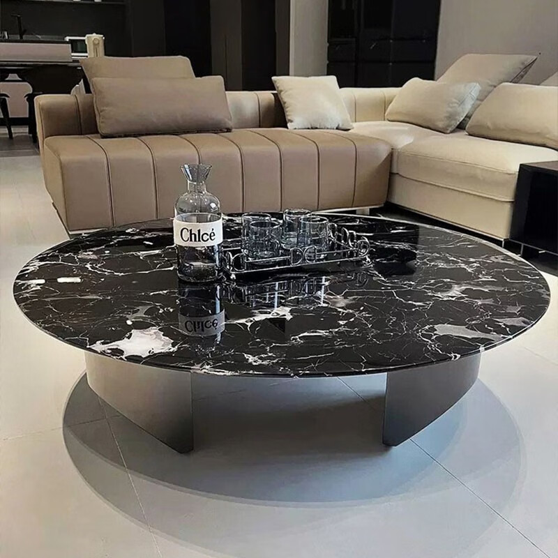 Box柏斯意式极简石茶几圆形天然大理石高端现代客厅黑玫瑰悬别墅