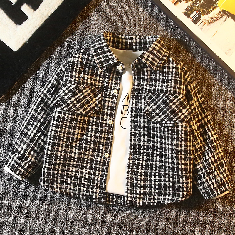 【小扬哥推荐】男童加绒衬衫春秋款洋气儿童格子衬衣外套韩版宝宝