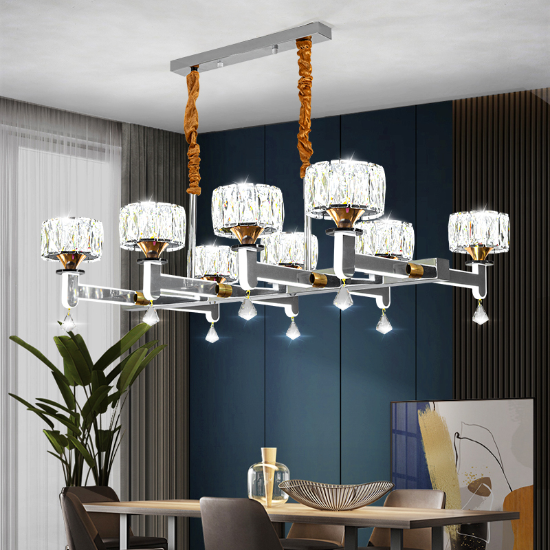 餐厅吊灯2024新款高级感轻奢水晶灯创意个性双排一字型长条餐厅灯
