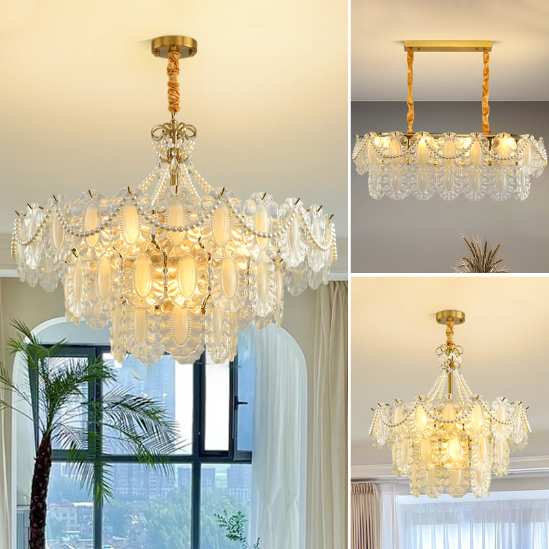 2023年新款法式吊灯客厅灯现代轻奢主卧室餐厅奶油风珍珠玻璃灯具