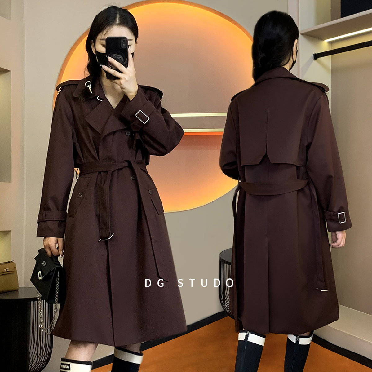 【DG】2024新款上新时尚百搭设计师显瘦气质秋冬长款女士韩版风衣